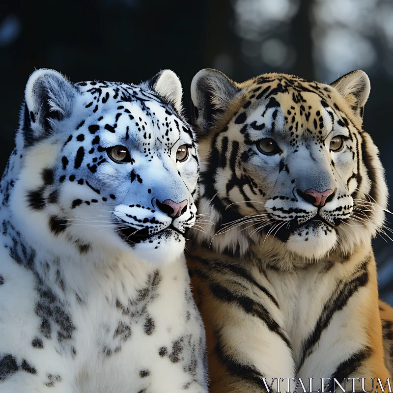 AI ART Snow Leopard and Tiger Together