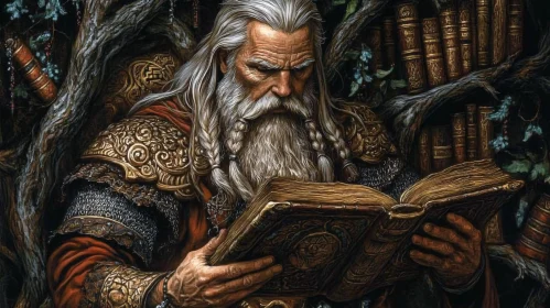 Old Man Reading Magic Book