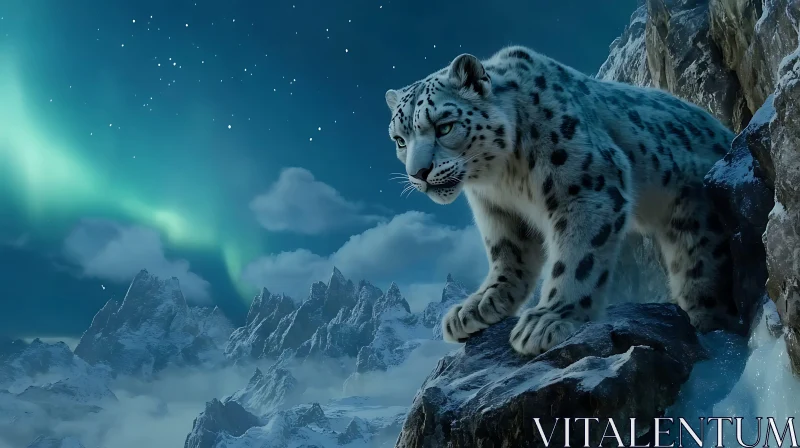 AI ART Majestic Snow Leopard in Mountainous Landscape