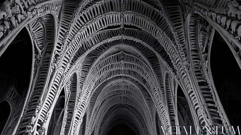 Gothic Architectural Ceiling with Skeletal Patterns AI Image