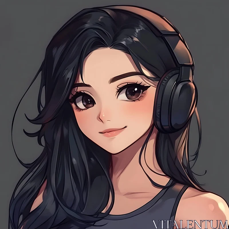 Stylized Anime Girl in Headphones AI Image