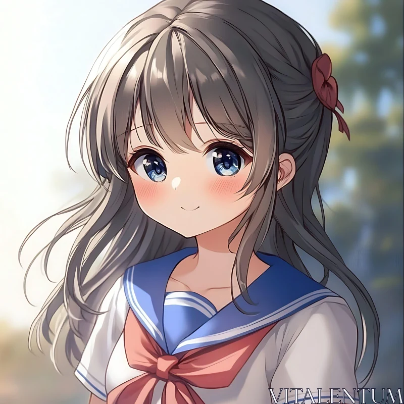 Gentle Anime Girl in School Outfit AI Image