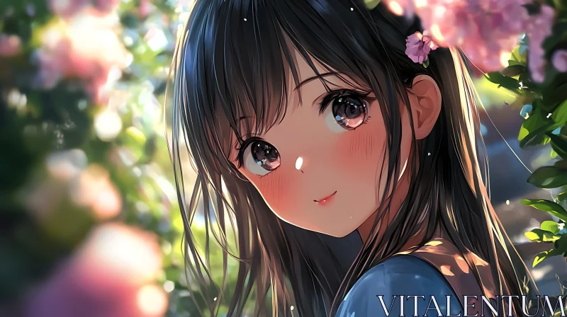 Anime Girl Surrounded by Flowers AI Image