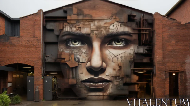 Graffiti Mural on Warehouse Wall - Industrial Futurism AI Image