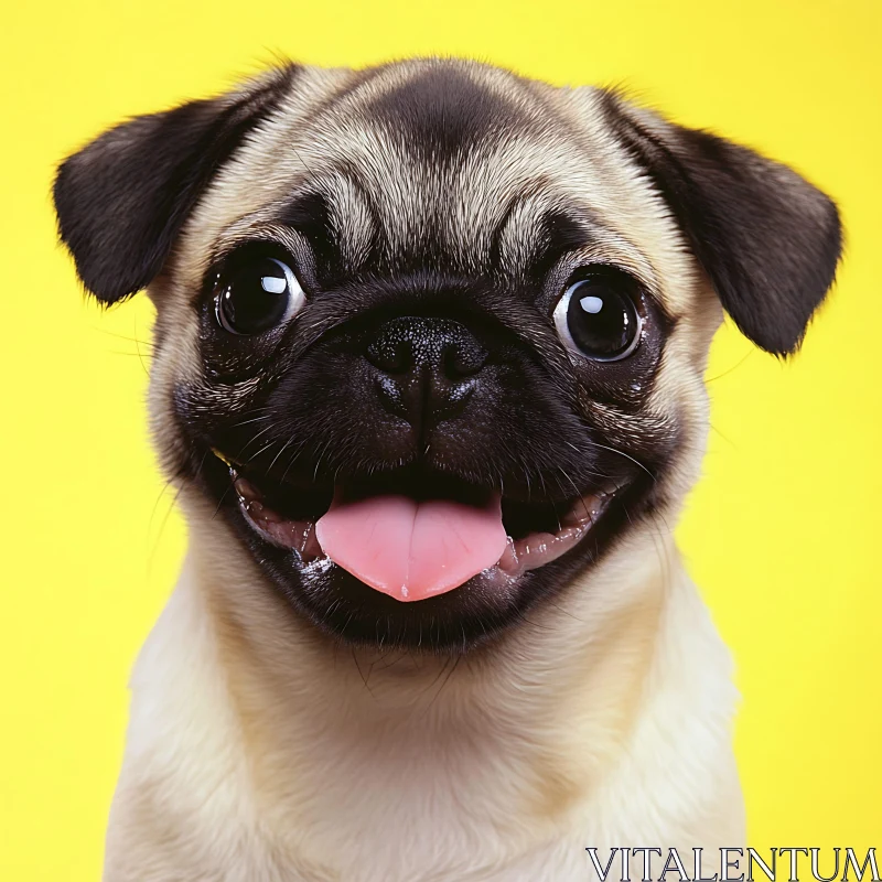 Cute Pug Portrait on Vibrant Yellow Backdrop AI Image