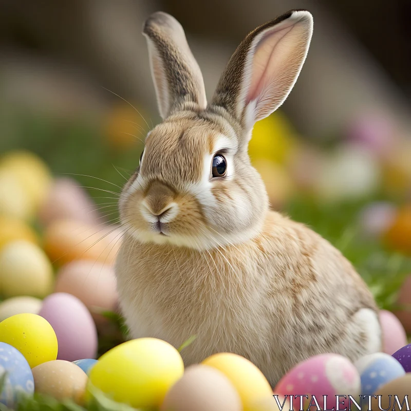 Bunny Surrounded by Festive Easter Eggs AI Image