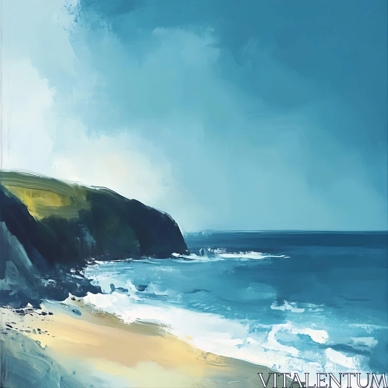 AI ART Peaceful Ocean Scene with Sandy Beach