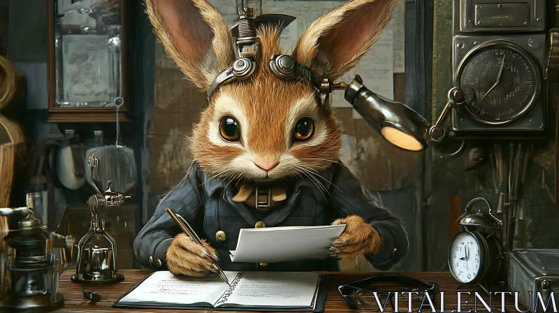 AI ART Rabbit Writer in Steampunk Style