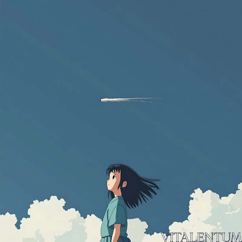 Serene Anime Scene with Girl and Rocket AI Image