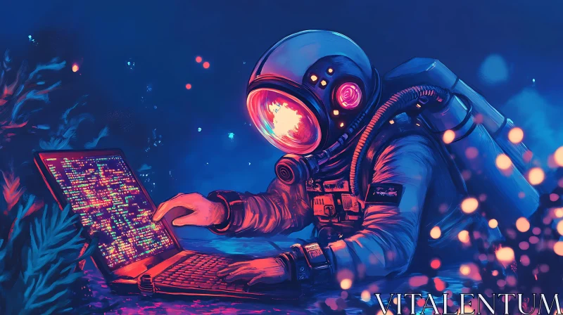 Astronaut Programmer: A Neon-Lit Coding Session AI Image