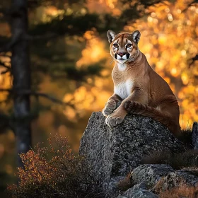 Cougar Portrait on Rocky Perch