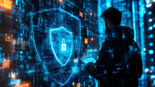 Neon Data Guardian: Cybersecurity Concept