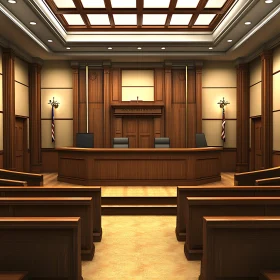 Empty Courtroom With Wooden Architecture