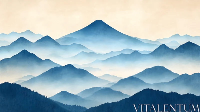 Misty Blue Mountain Layers AI Image