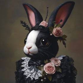 Bunny in Lace and Roses Portrait