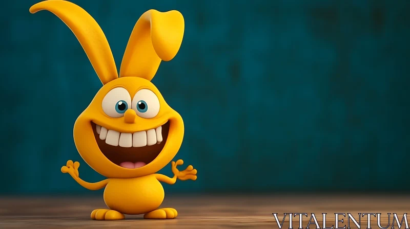 Smiling Yellow Cartoon Rabbit AI Image