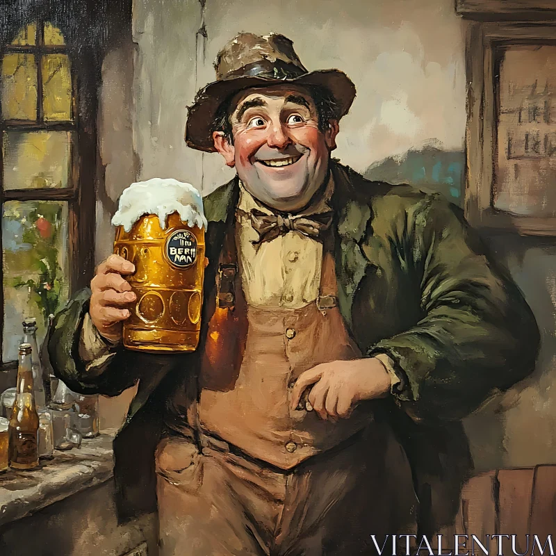 AI ART Classic Beer Drinker Portrait Painting