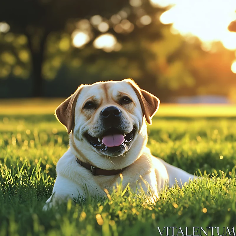 AI ART Cheerful Dog in Lush Green Grass