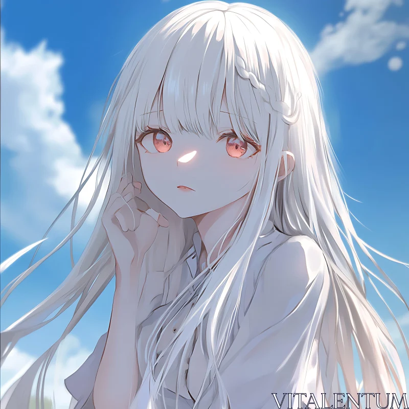 Serene Anime Character in Blue Sky AI Image