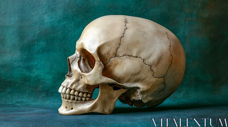 Human Skull on Teal Background AI Image