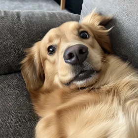 Relaxed Golden Retriever Lying on a Couch