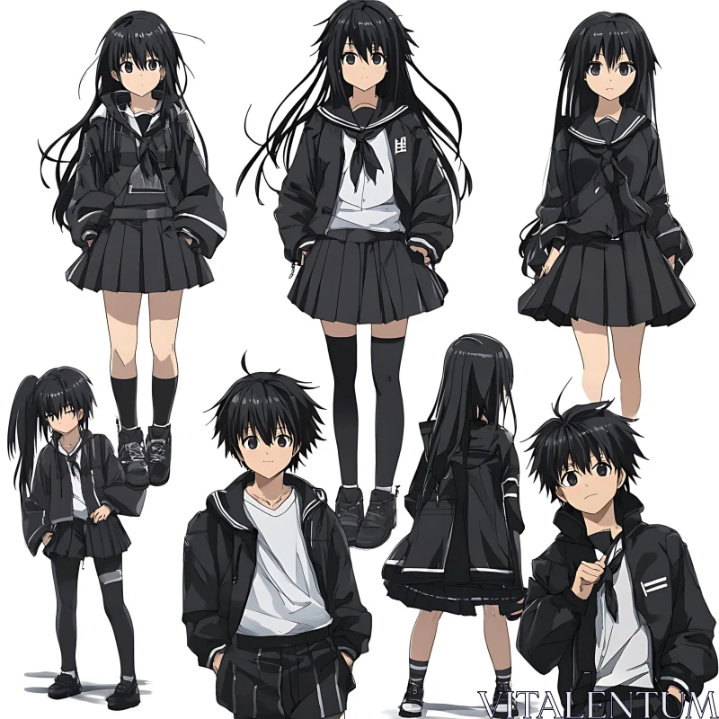 AI ART School Uniform Anime Characters with Black Hair