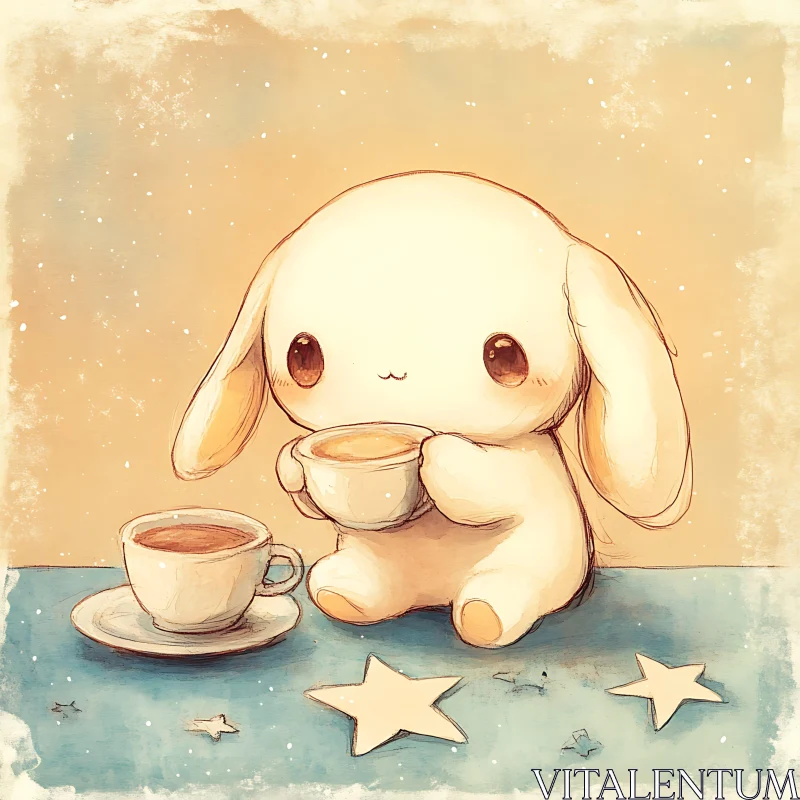 Whimsical Bunny Tea Party Illustration AI Image