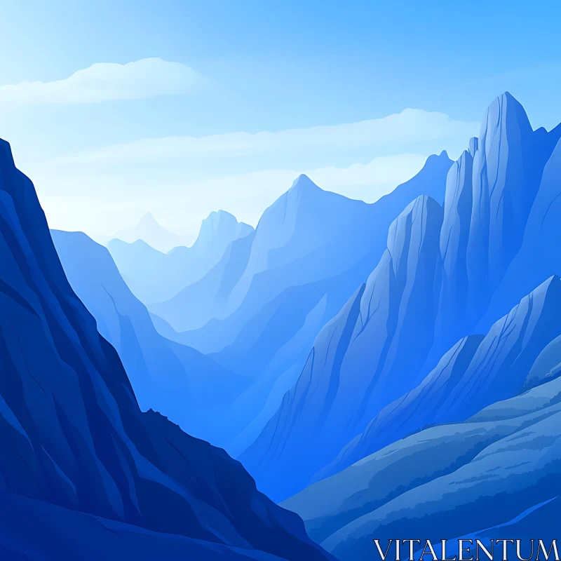 AI ART Serene Blue Mountain Vista