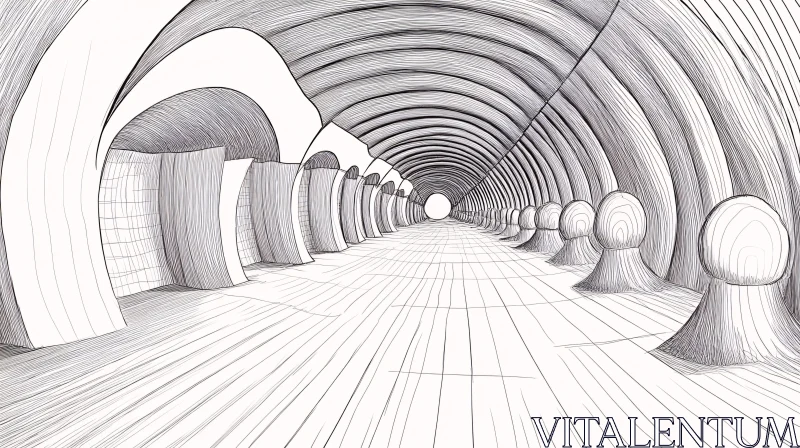 AI ART Monochrome Tunnel Perspective Art