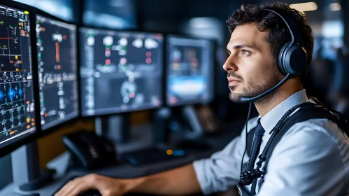 Man Analyzing Data on Multiple Screens