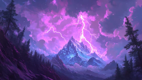 Ethereal Mountain Lightning Art