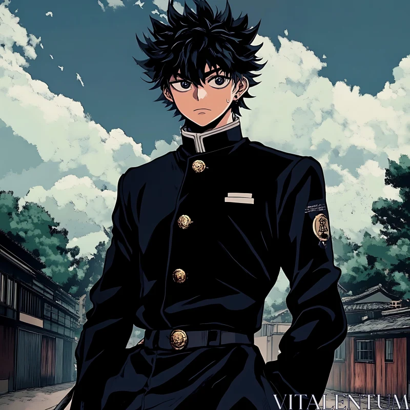 Anime Boy in Black Uniform AI Image