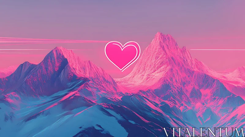 Heart Above Pink Mountains AI Image