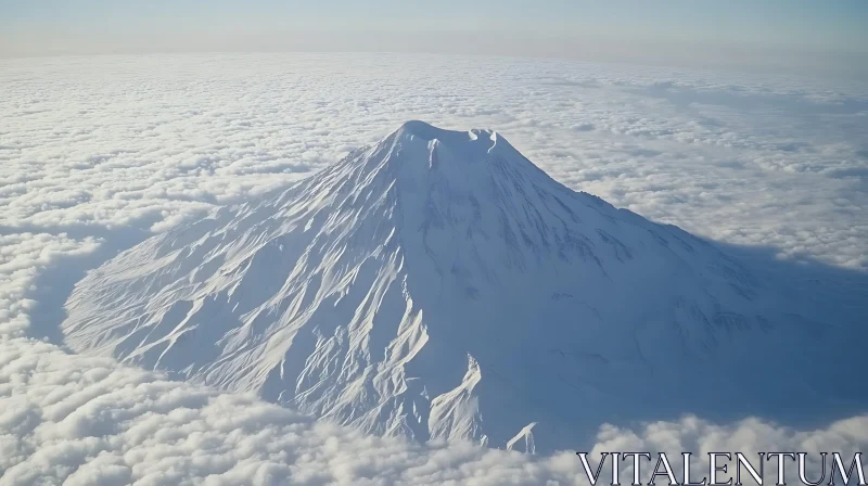 Mountain Peak in Winter Cloudscape AI Image