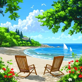 Tranquil Seascape with Beach Chairs