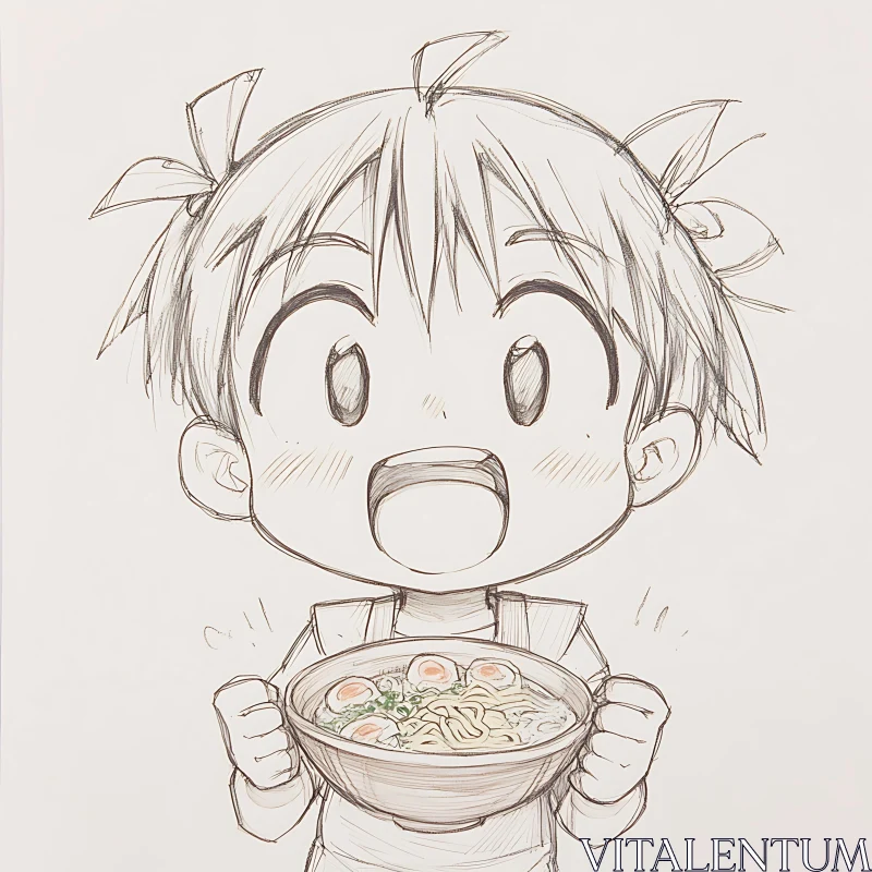 Cute Anime Character with Ramen AI Image