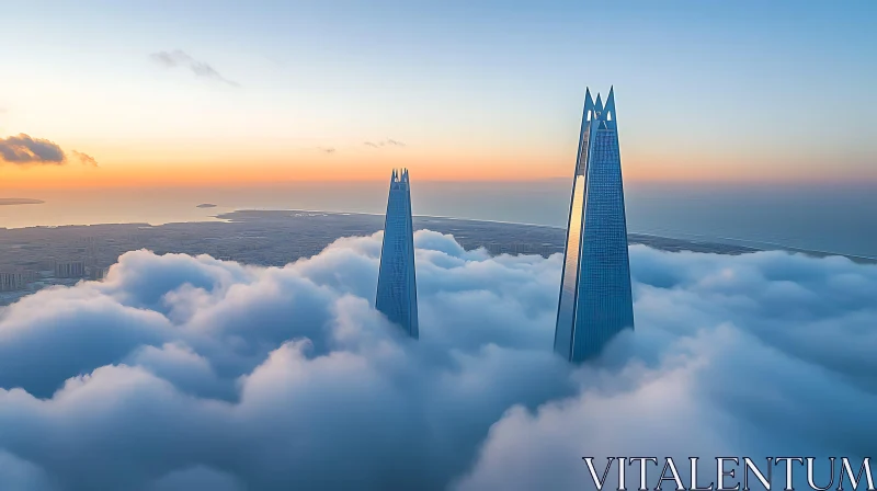 Skyscrapers Piercing Through Morning Mist AI Image