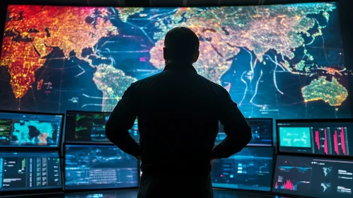 Man Overseeing Global Network Data