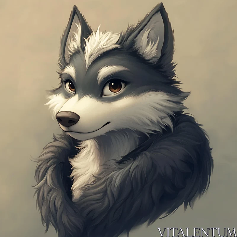 Stylized Wolf with Muted Color Palette AI Image