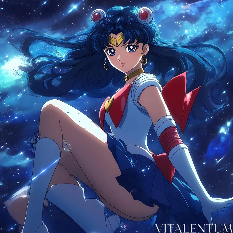 Anime Heroine in Cosmic Setting AI Image