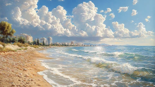 Coastal View with Clouds and Waves