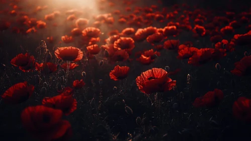 Radiant Poppies Bathed in Soft Sunset Light