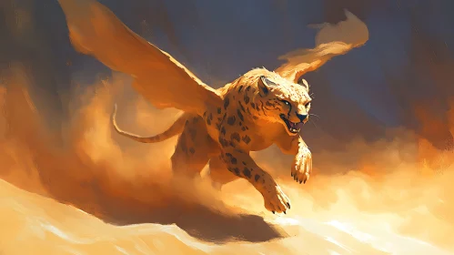 Leaping Winged Feline