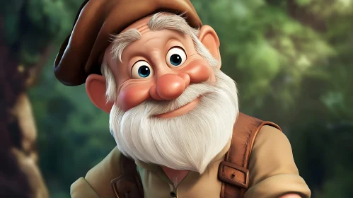 Cartoon Gnome with White Beard