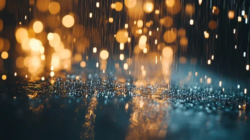 Golden Bokeh Rain Abstract