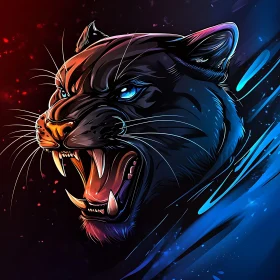 Stylized Panther with Open Mouth