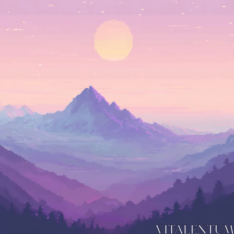 Pastel Pixel Mountain Landscape AI Image