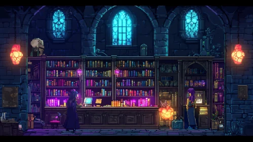 Pixelated Fantasy Library Scene