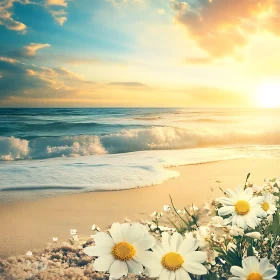 Daisies on the Beach at Sunset