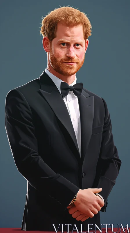 Digital Art of Prince Harry in Formal Attire AI Image